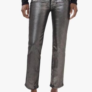 Frame Denim Metallic Charcoal Straight-Leg Jeans